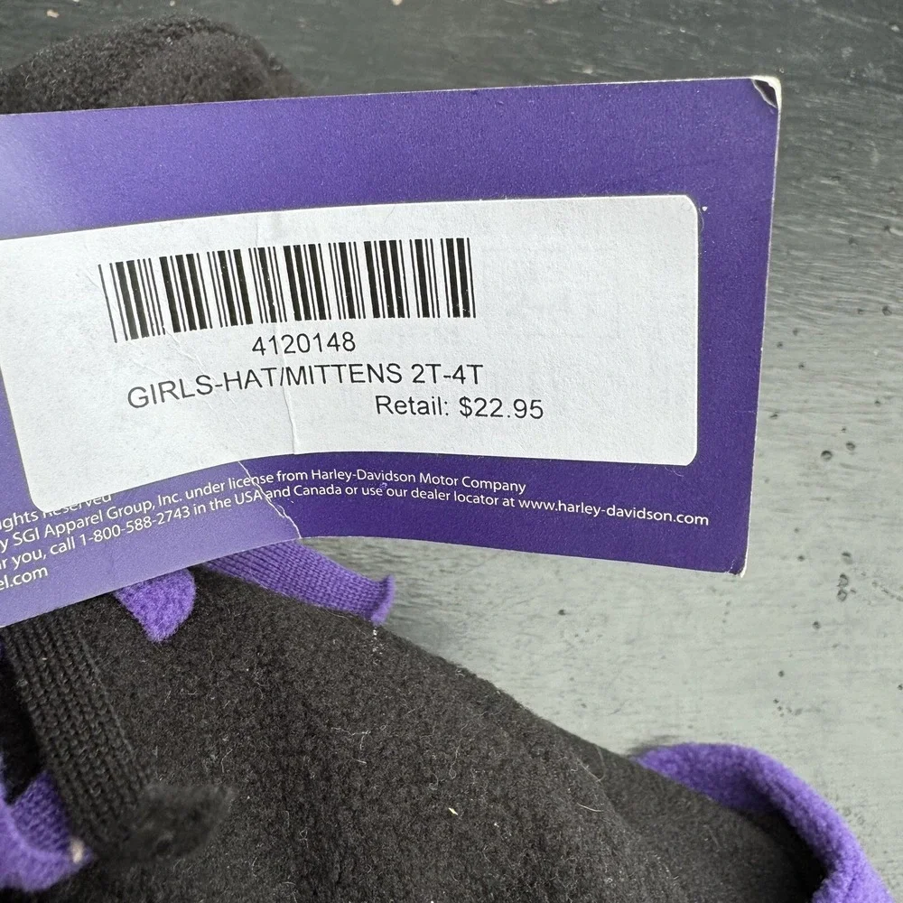 Harley Davidson® Purple/ Black‎ Flame Toddlers Fleece Hat & Gloves 2T-4T RRP:$23